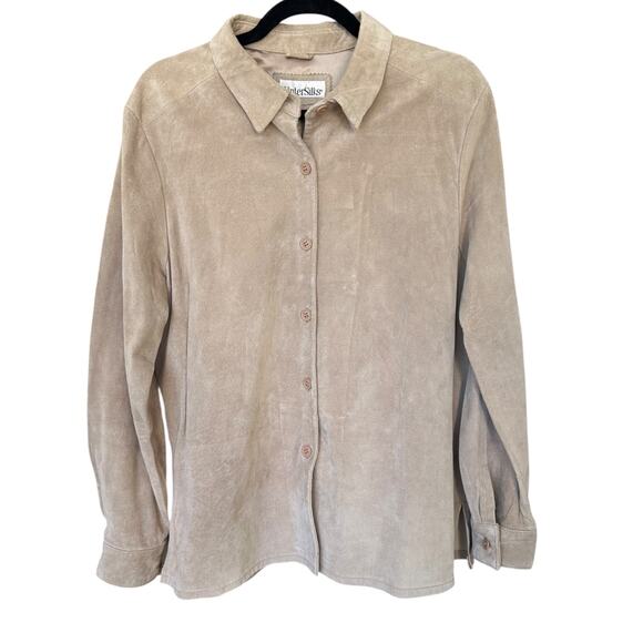 Vintage WinterSilks Light Beige Leather Button Down Shacket Size Large - Picture 2 of 6